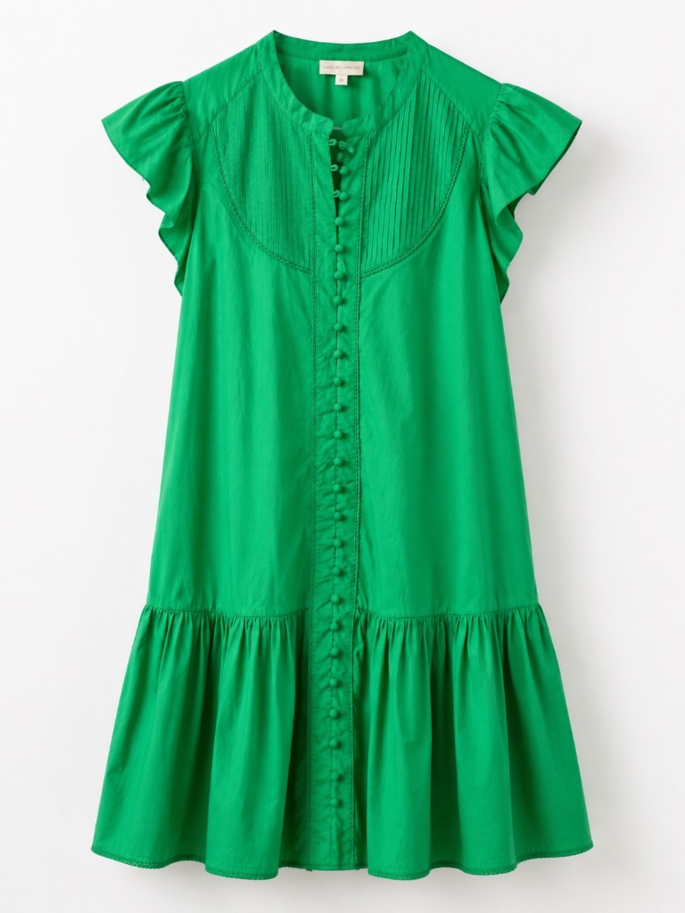 Caroline Constas Emerald/Kelly Green Cotton Ruffle Dress XL Flutter Sleeve